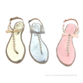 T-Strap Pearl Ballet Flat Sandals